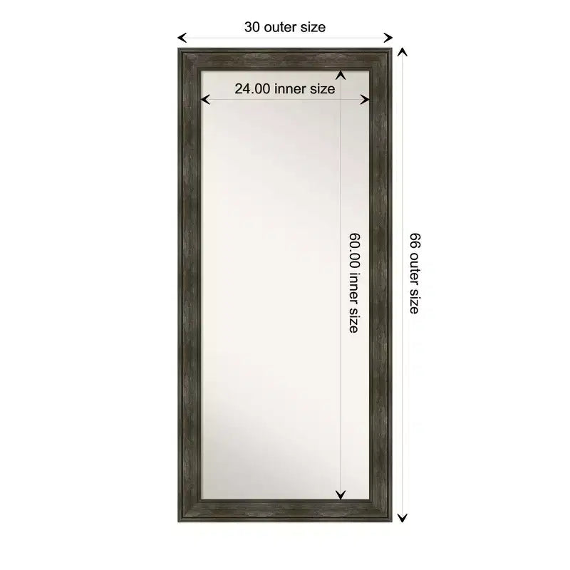 Specchio da appoggio intero da 30" x 66" con cornice rustica senza smussatura - Amanti Art