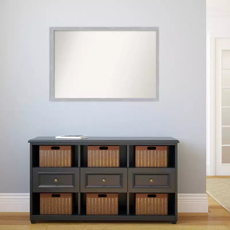 Specchio da parete stretto Grace con bordo non smussato, nichel spazzolato, 96,5 x 66 cm - Amanti Art: Stile moderno, cornice in polistirene, accessori per il montaggio inclusi