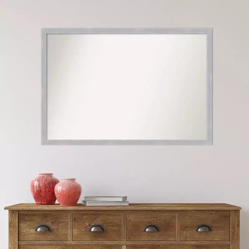 Specchio da parete stretto Grace con bordo non smussato, nichel spazzolato, 96,5 x 66 cm - Amanti Art: Stile moderno, cornice in polistirene, accessori per il montaggio inclusi