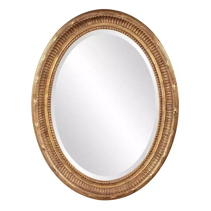 Howard Elliott Oval Wood Framed Nero Wall Mirror Gold: Beveled, Transitional Style, Ready to Hang