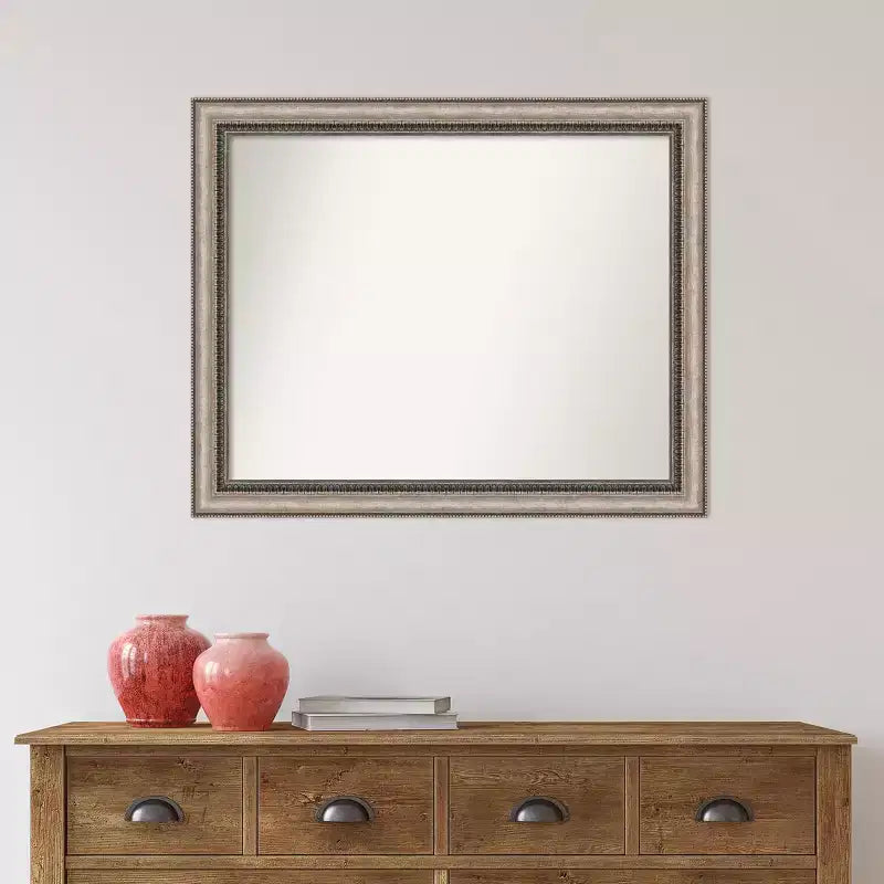 Specchio da parete per bagno Lyla ornato non smussato, 81 cm x 66 cm, argento - Amanti Art: Rettangolare, Cornice in polistirolo, Montaggio a parete