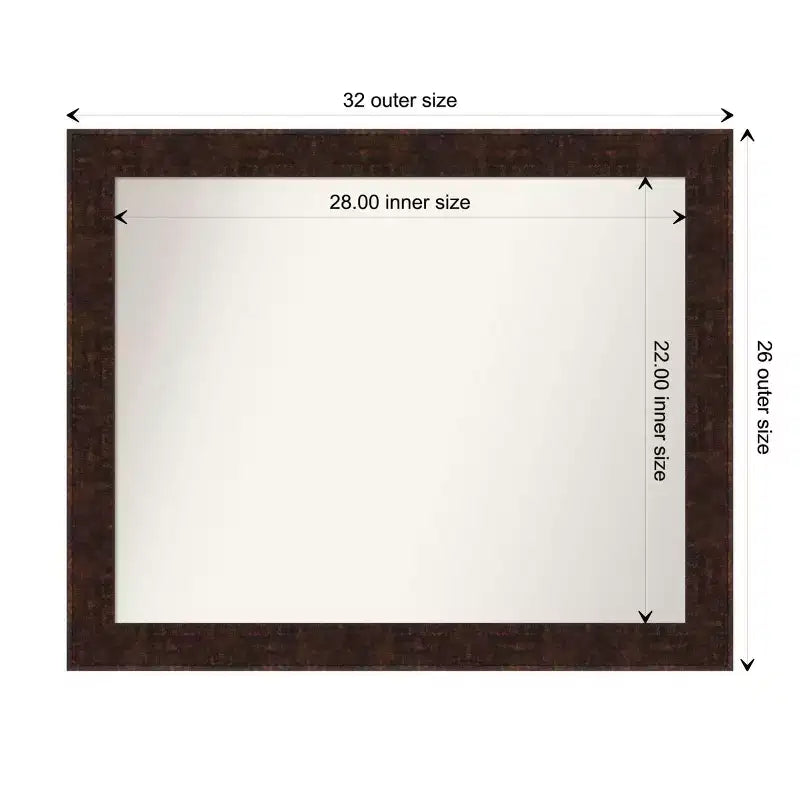 Specchio da Parete Stretto William Mottled Bronze 32" x 26" Senza Smussatura - Amanti Art