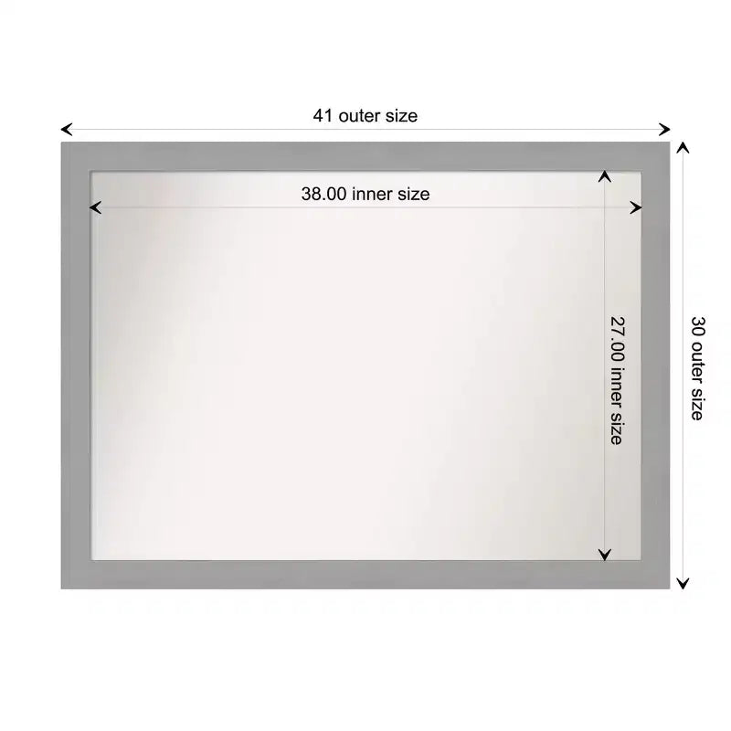 Specchio da parete per bagno 42" x 31" non smussato Nickel spazzolato - Amanti Art: Rettangolare moderno, Cornice in polistirene, Montaggio a parete