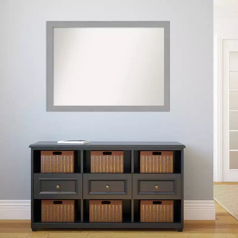 Specchio da parete per bagno 42" x 31" non smussato Nickel spazzolato - Amanti Art: Rettangolare moderno, Cornice in polistirene, Montaggio a parete