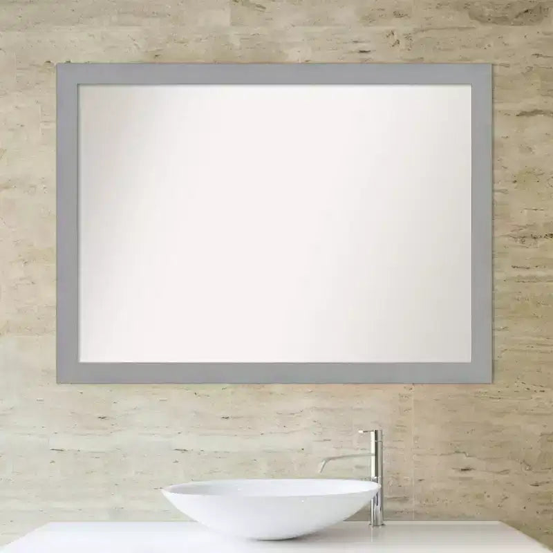 Specchio da parete per bagno 42" x 31" non smussato Nickel spazzolato - Amanti Art: Rettangolare moderno, Cornice in polistirene, Montaggio a parete