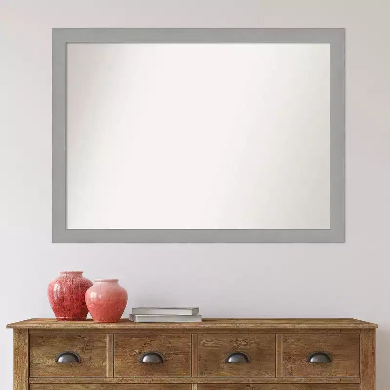 Specchio da parete per bagno 42" x 31" non smussato Nickel spazzolato - Amanti Art: Rettangolare moderno, Cornice in polistirene, Montaggio a parete