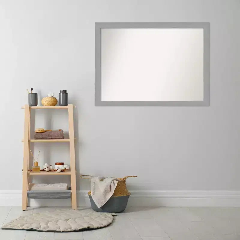 Specchio da parete per bagno 42" x 31" non smussato Nickel spazzolato - Amanti Art: Rettangolare moderno, Cornice in polistirene, Montaggio a parete