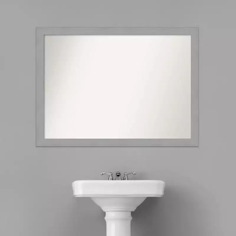 Specchio da parete per bagno 42" x 31" non smussato Nickel spazzolato - Amanti Art: Rettangolare moderno, Cornice in polistirene, Montaggio a parete