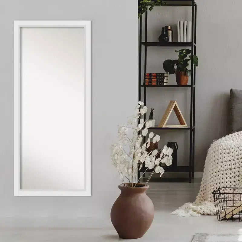 Specchio a figura intera 71 x 163 cm in legno bianco senza smusso - Amanti Art: Include l'hardware di montaggio