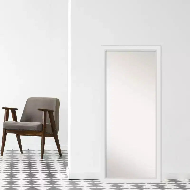 Specchio a figura intera 71 x 163 cm in legno bianco senza smusso - Amanti Art: Include l'hardware di montaggio