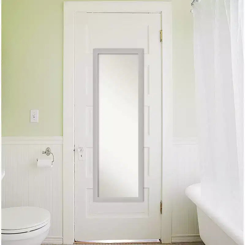 Specchio da porta 17" x 51" non smussato in legno color argento a bassa lucentezza - Amanti Art