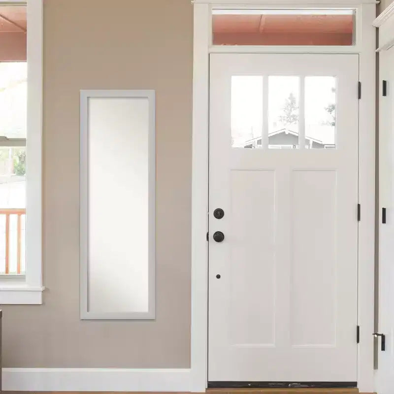 Specchio da porta 17" x 51" non smussato in legno color argento a bassa lucentezza - Amanti Art