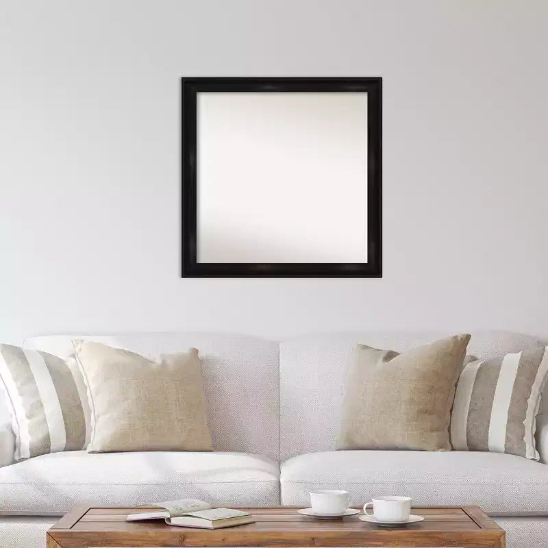 Specchio da parete stretto nero profondo 30"x30" senza smussatura - Amanti Art: Quadrato moderno, cornice in polistirene, include accessori per il montaggio