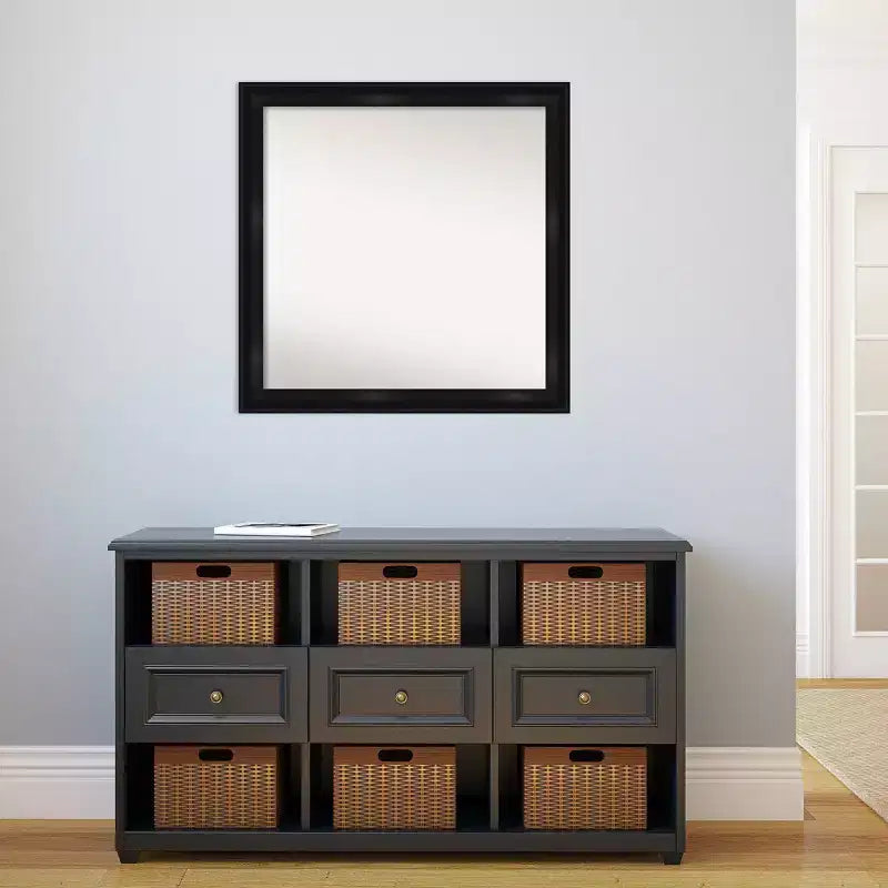 Specchio da parete stretto nero profondo 30"x30" senza smussatura - Amanti Art: Quadrato moderno, cornice in polistirene, include accessori per il montaggio