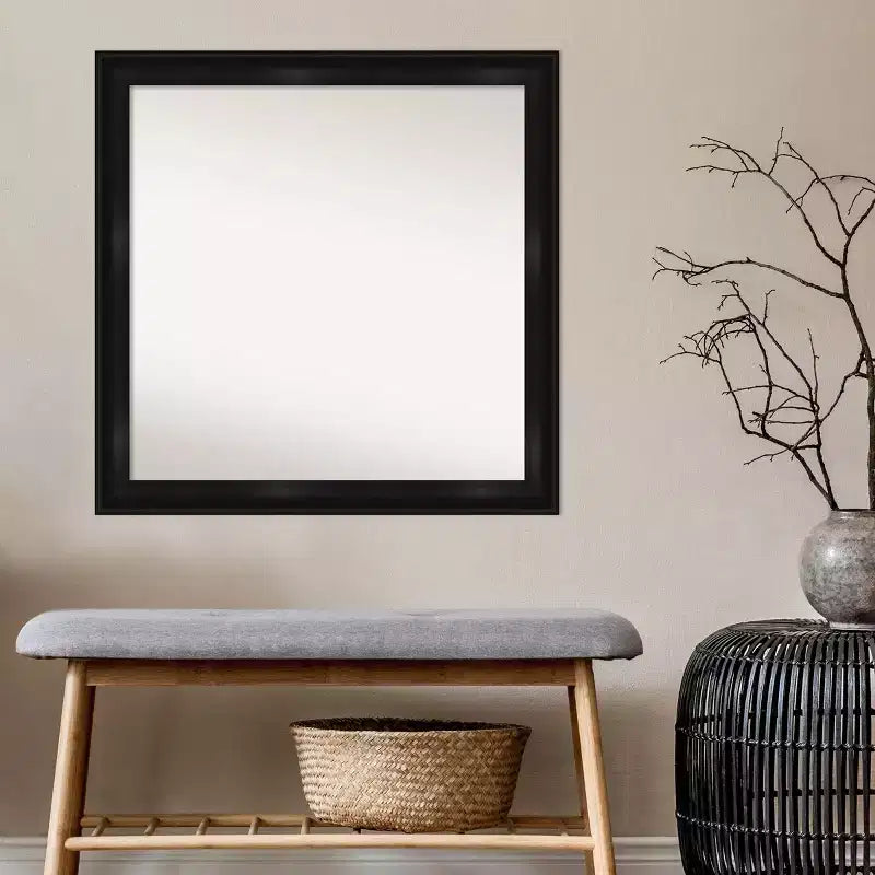 Specchio da parete stretto nero profondo 30"x30" senza smussatura - Amanti Art: Quadrato moderno, cornice in polistirene, include accessori per il montaggio