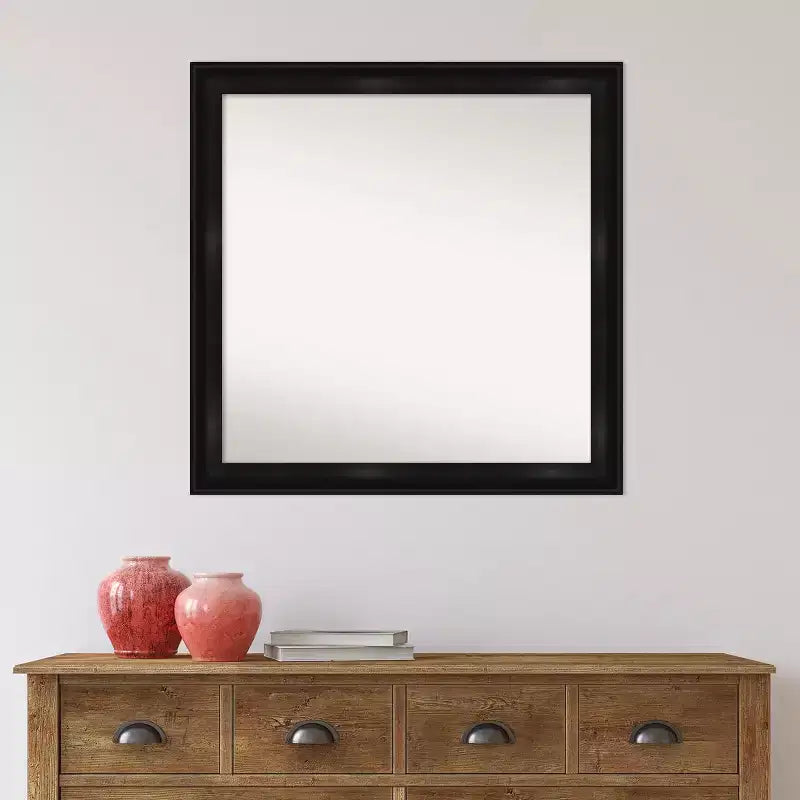 Specchio da parete stretto nero profondo 30"x30" senza smussatura - Amanti Art: Quadrato moderno, cornice in polistirene, include accessori per il montaggio