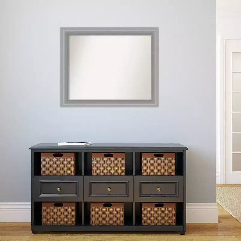 Specchio da parete stretto non smussato, finitura lucida nichelata, 33" x 27" - Amanti Art: rettangolare, montaggio a parete, hardware incluso