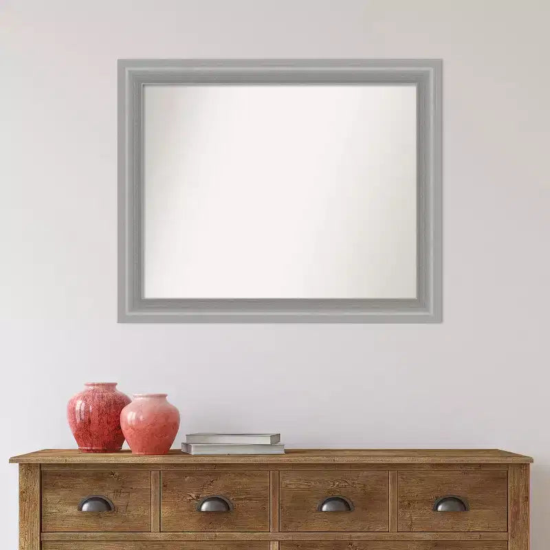 Specchio da parete stretto non smussato, finitura lucida nichelata, 33" x 27" - Amanti Art: rettangolare, montaggio a parete, hardware incluso
