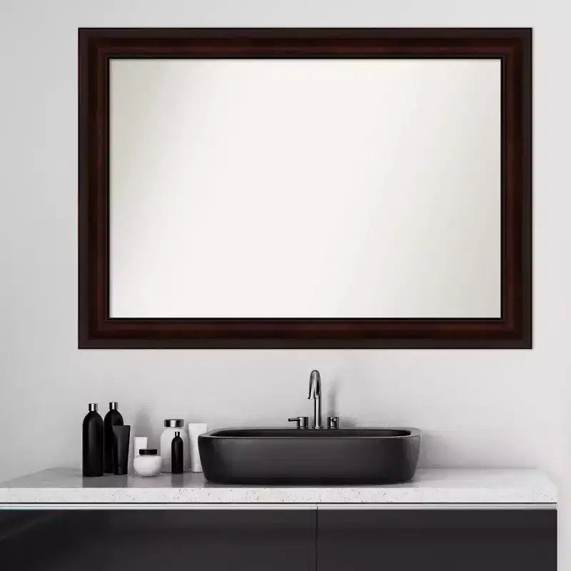 Specchio da parete per bagno non smussato da 41" x 29", marrone caffè - Amanti Art: include l'hardware per il montaggio