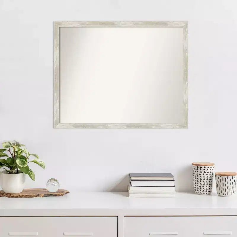 Specchio da parete stretto metallico craquelé non smussato 30" x 24" - Amanti Art: Rettangolare, Cornice in polistirolo, Include hardware di montaggio