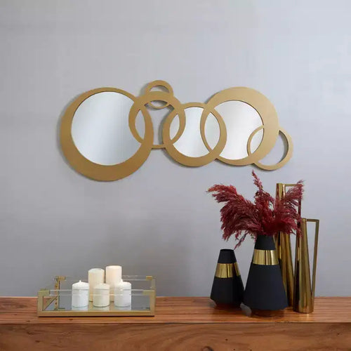 Specchio da parete in legno con cerchi geometrici 23"x56" oro - Olivia & May: Stile contemporaneo, nessun assemblaggio richiesto