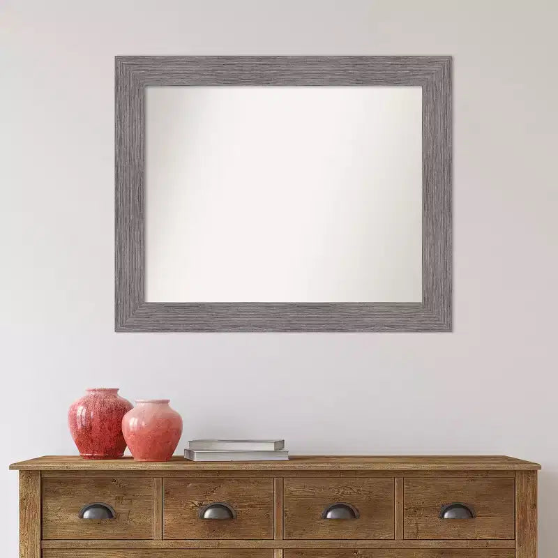 Specchio da parete rettangolare moderno 34"x28" per bagno, senza smussatura, con listelli a righe grigi - Amanti Art: da parete