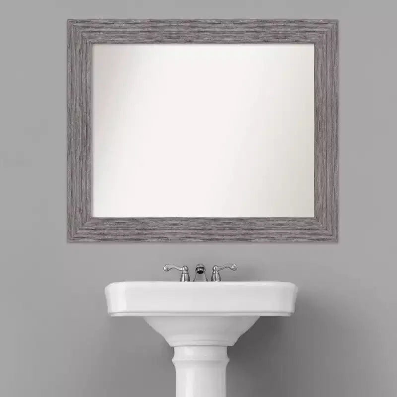 Specchio da parete rettangolare moderno 34"x28" per bagno, senza smussatura, con listelli a righe grigi - Amanti Art: da parete