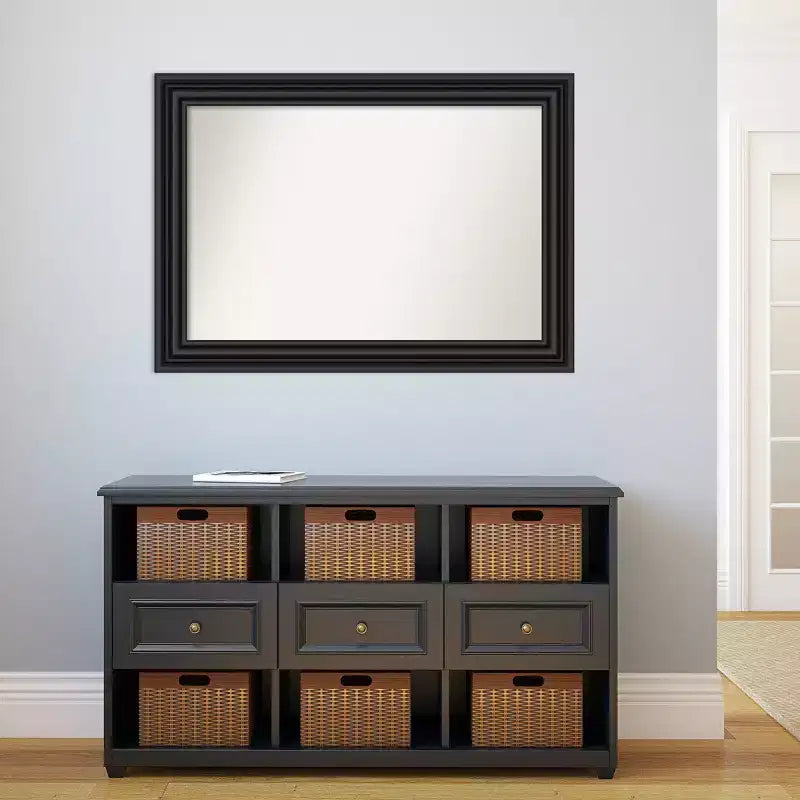 Amanti Art 42"x30" Specchio da Parete da Bagno Coloniale Non Smussato Nero: Stile Moderno, Cornice in Polistirene, Montaggio a Parete