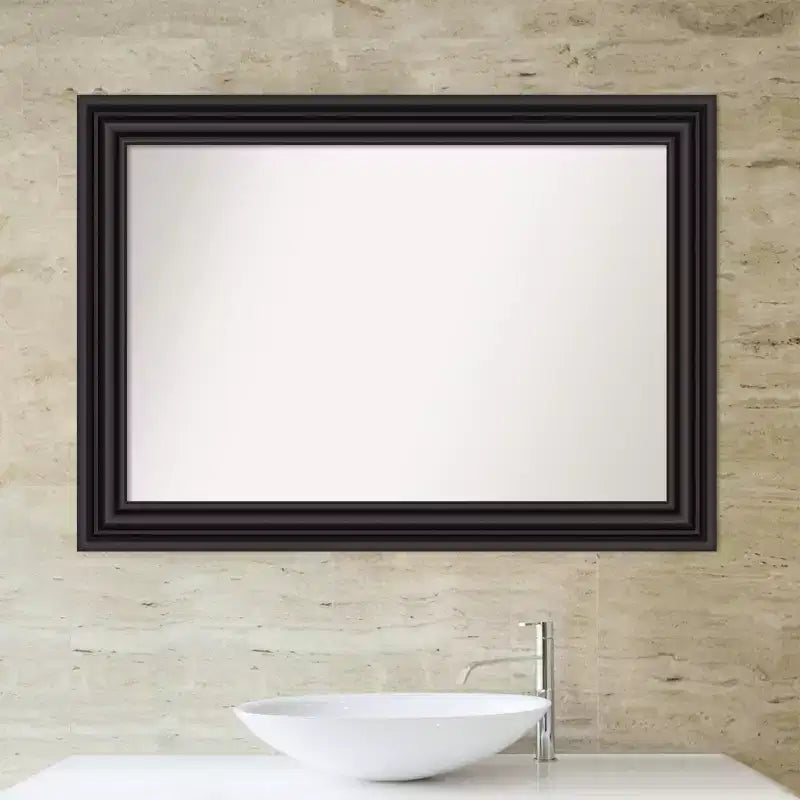 Amanti Art 42"x30" Specchio da Parete da Bagno Coloniale Non Smussato Nero: Stile Moderno, Cornice in Polistirene, Montaggio a Parete