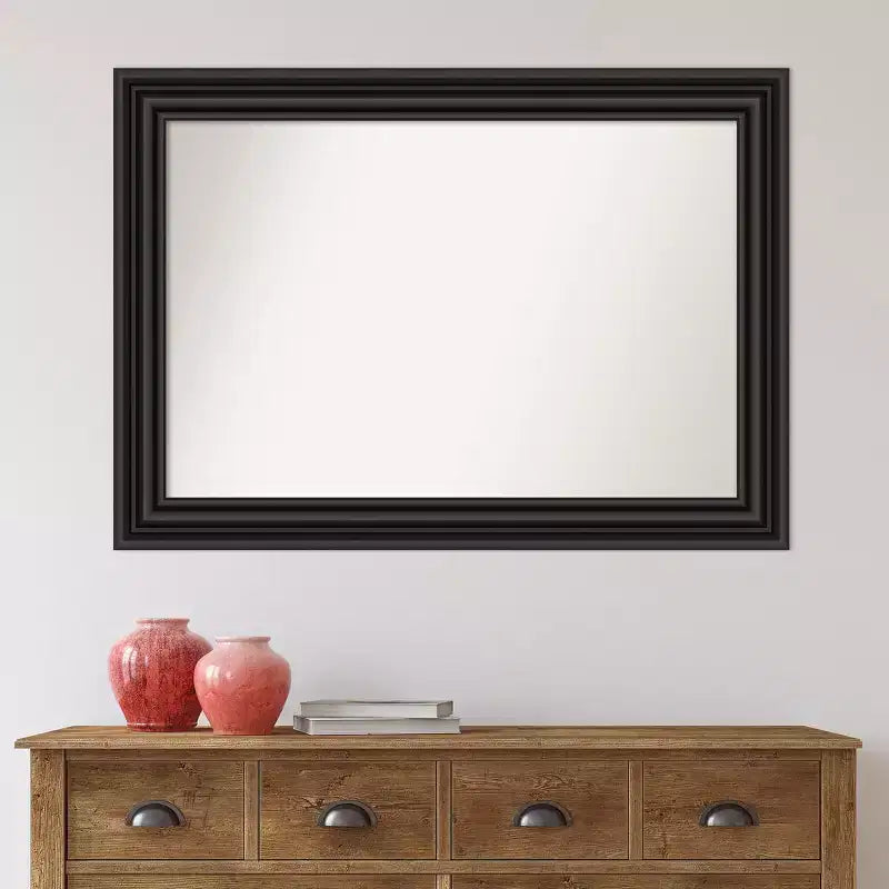 Amanti Art 42"x30" Specchio da Parete da Bagno Coloniale Non Smussato Nero: Stile Moderno, Cornice in Polistirene, Montaggio a Parete