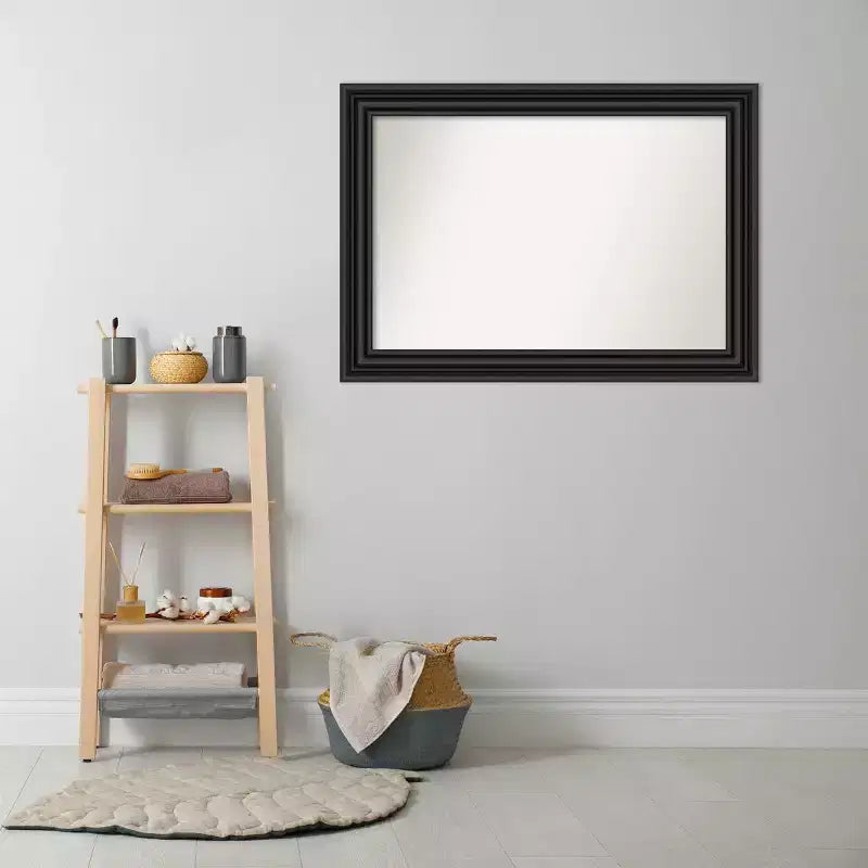 Amanti Art 42"x30" Specchio da Parete da Bagno Coloniale Non Smussato Nero: Stile Moderno, Cornice in Polistirene, Montaggio a Parete