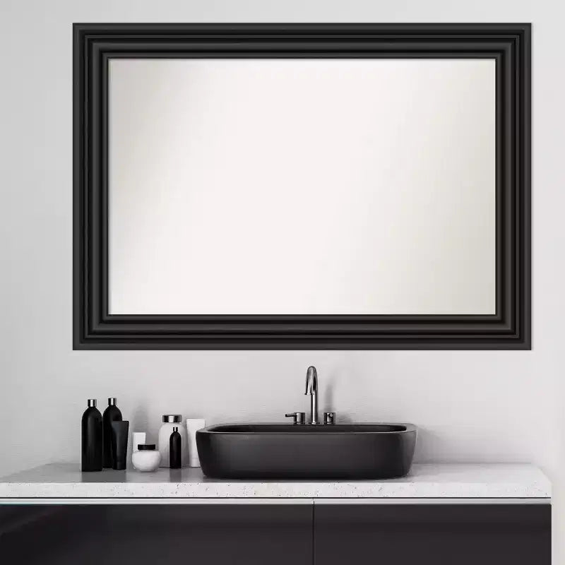 Amanti Art 42"x30" Specchio da Parete da Bagno Coloniale Non Smussato Nero: Stile Moderno, Cornice in Polistirene, Montaggio a Parete