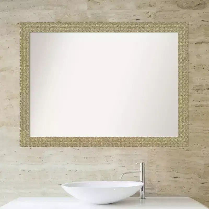 Specchio da Parete per Bagno Mosaico Non Smussato Oro 42" x 31" - Amanti Art: Cornice in Polistirene, Montaggio a Parete