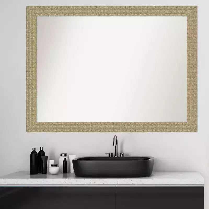 Specchio da Parete per Bagno Mosaico Non Smussato Oro 42" x 31" - Amanti Art: Cornice in Polistirene, Montaggio a Parete