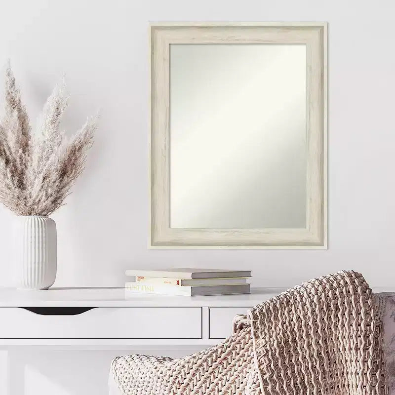 Specchio da parete rettangolare crema e grigio, con cornice, 1 persona