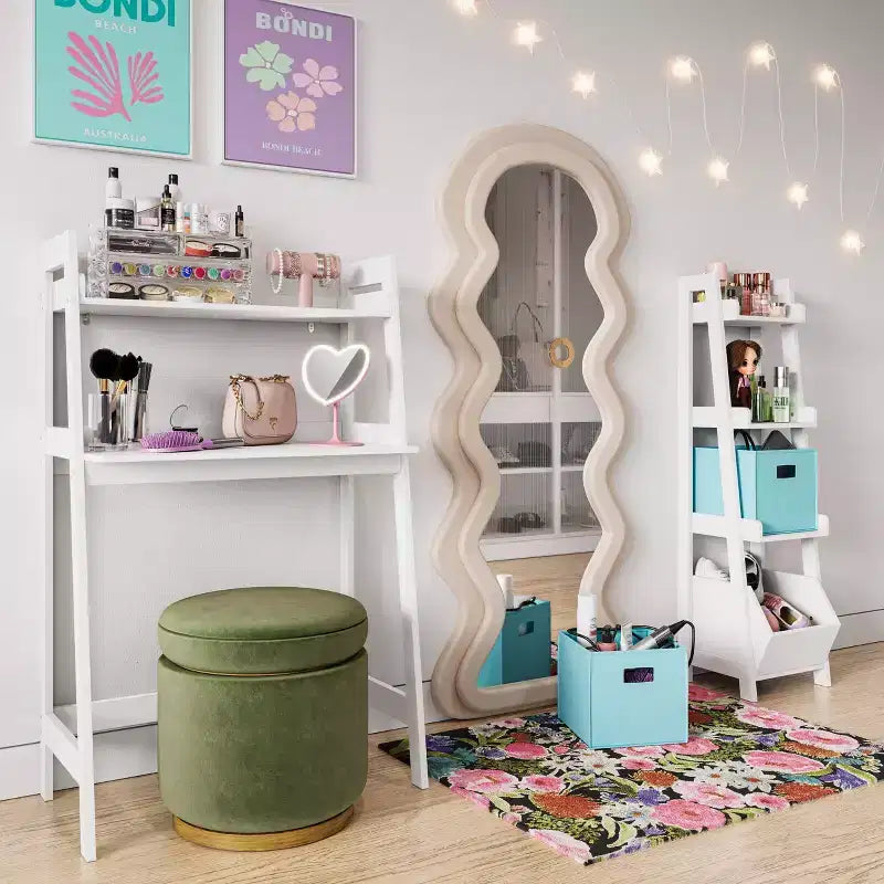 RiverRidge Kids - Scaffale a scala a 4 ripiani da 33 cm per giocattoli e libri, con 3 ripiani a giorno, colore bianco