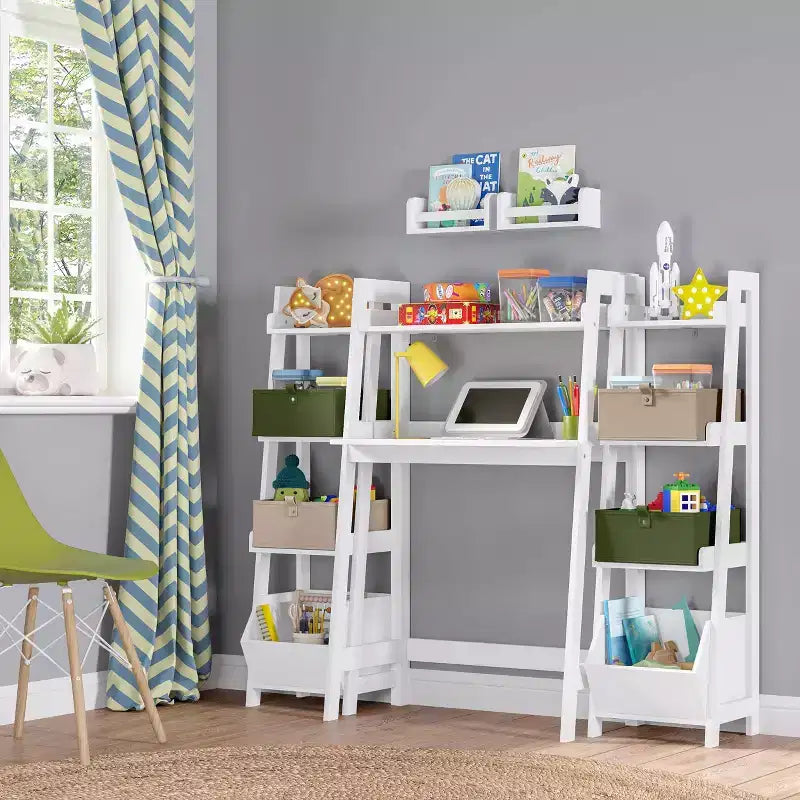 RiverRidge Kids - Scaffale a scala a 4 ripiani da 33 cm per giocattoli e libri, con 3 ripiani a giorno, colore bianco