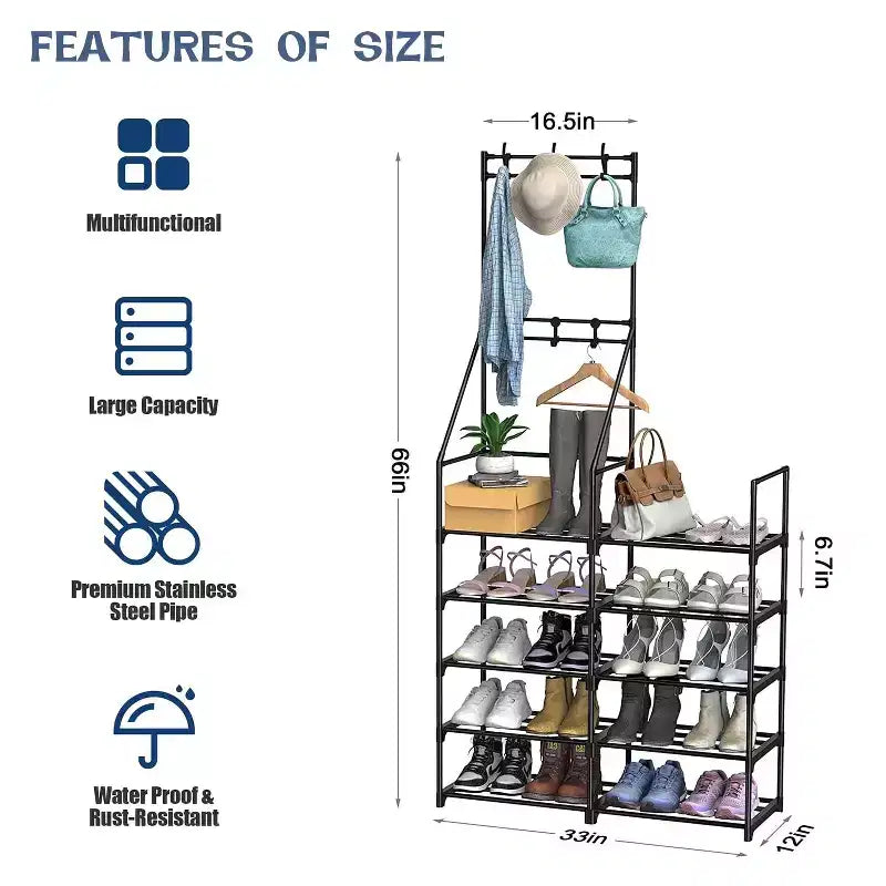 Scarpiera a 5 livelli, organizer portascarpe, stand appendiabiti e portascarpe, scaffale portascarpe per 25-30 paia per ingresso, armadio
