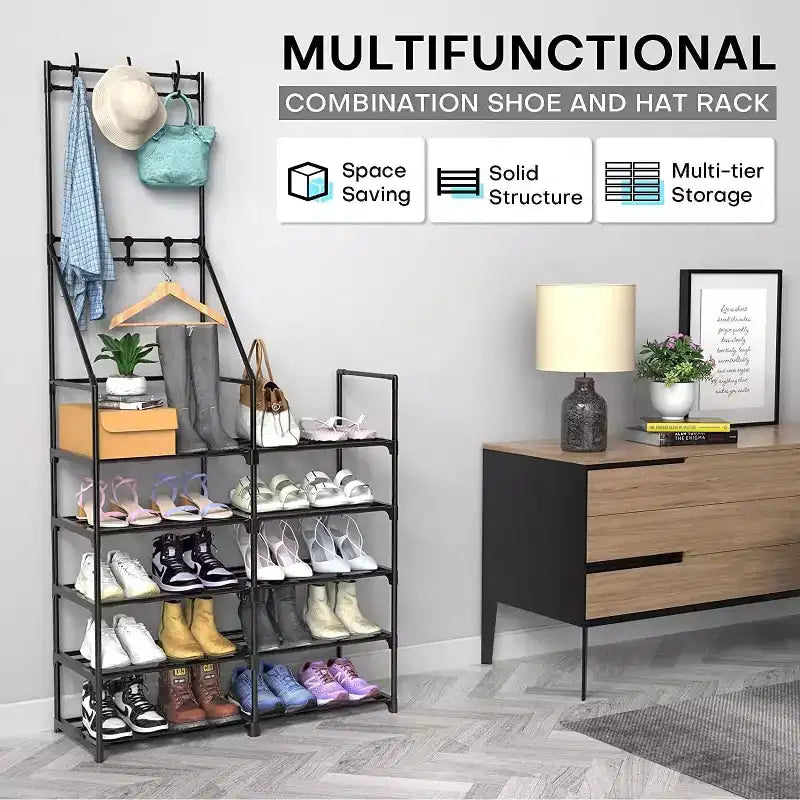 Scarpiera a 5 livelli, organizer portascarpe, stand appendiabiti e portascarpe, scaffale portascarpe per 25-30 paia per ingresso, armadio