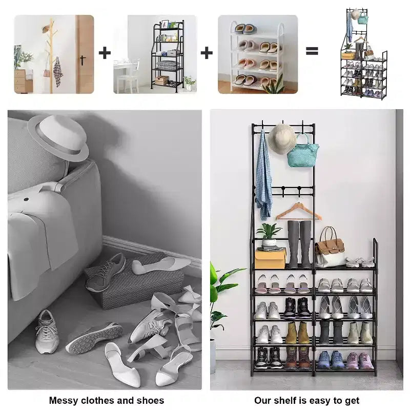 Scarpiera a 5 livelli, organizer portascarpe, stand appendiabiti e portascarpe, scaffale portascarpe per 25-30 paia per ingresso, armadio