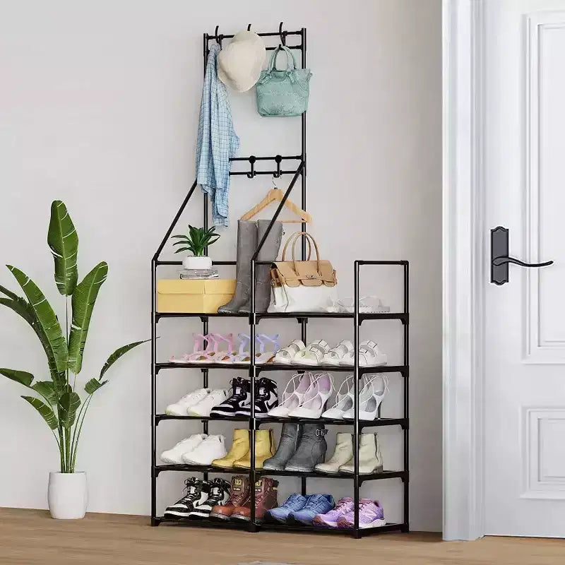 Scarpiera a 5 livelli, organizer portascarpe, stand appendiabiti e portascarpe, scaffale portascarpe per 25-30 paia per ingresso, armadio
