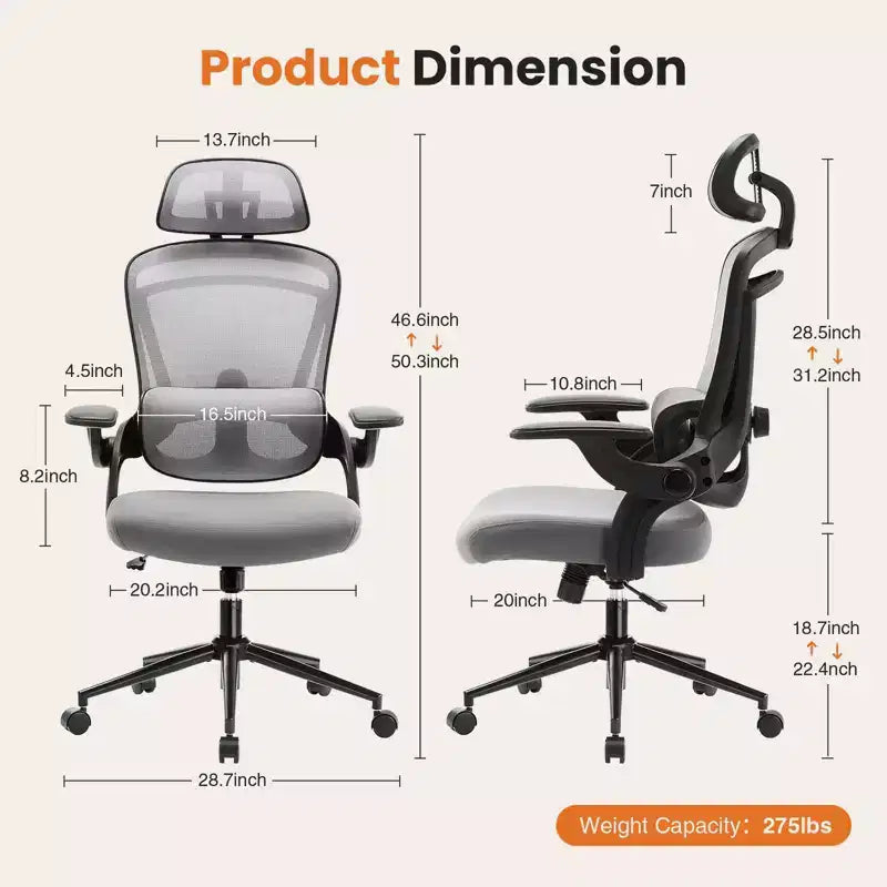 Sedia da ufficio ergonomica con schienale alto Okak con supporto lombare regolabile, sedia da gaming con poggiatesta in rete, sedia per computer per casa, ufficio
