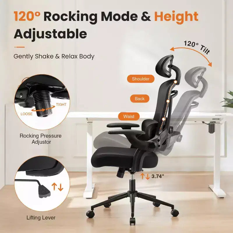 Sedia da ufficio ergonomica con schienale alto Okak con supporto lombare regolabile, sedia da gaming con poggiatesta in rete, sedia per computer per casa, ufficio