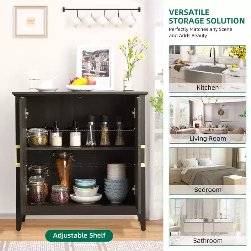 Mobiletto decorativo a 2 ante con scaffale regolabile per soggiorno e camera da letto,