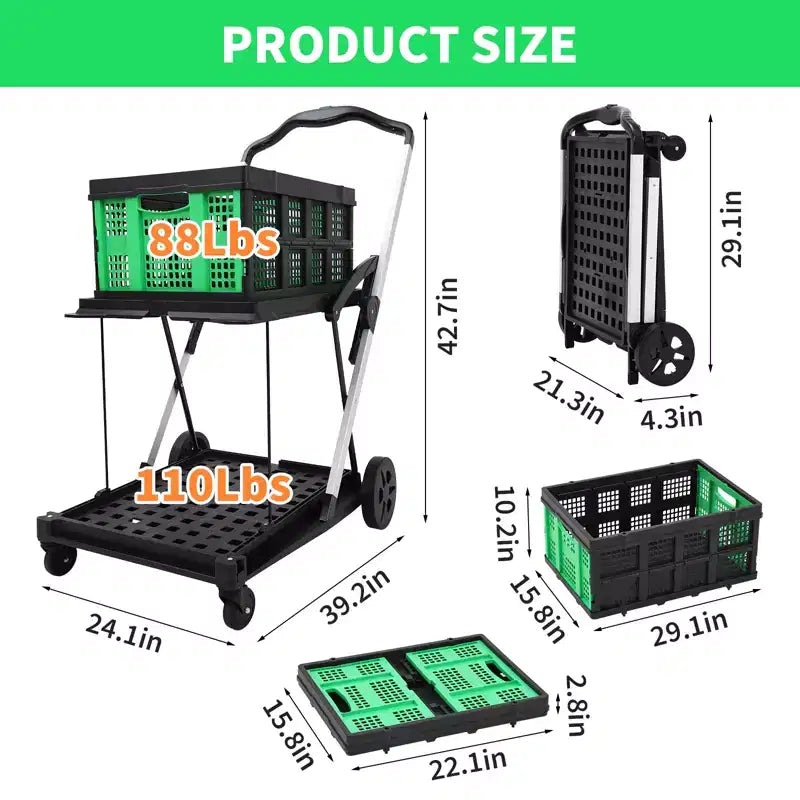 Carrello, carrello della spesa pieghevole, scatola di immagazzinaggio staccabile, carrello di stoccaggio mobile multiuso, adatto per casa, cucina, supermercato