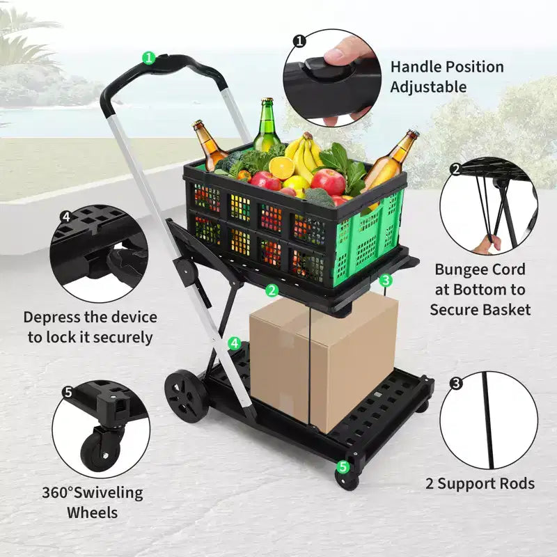 Carrello, carrello della spesa pieghevole, scatola di immagazzinaggio staccabile, carrello di stoccaggio mobile multiuso, adatto per casa, cucina, supermercato