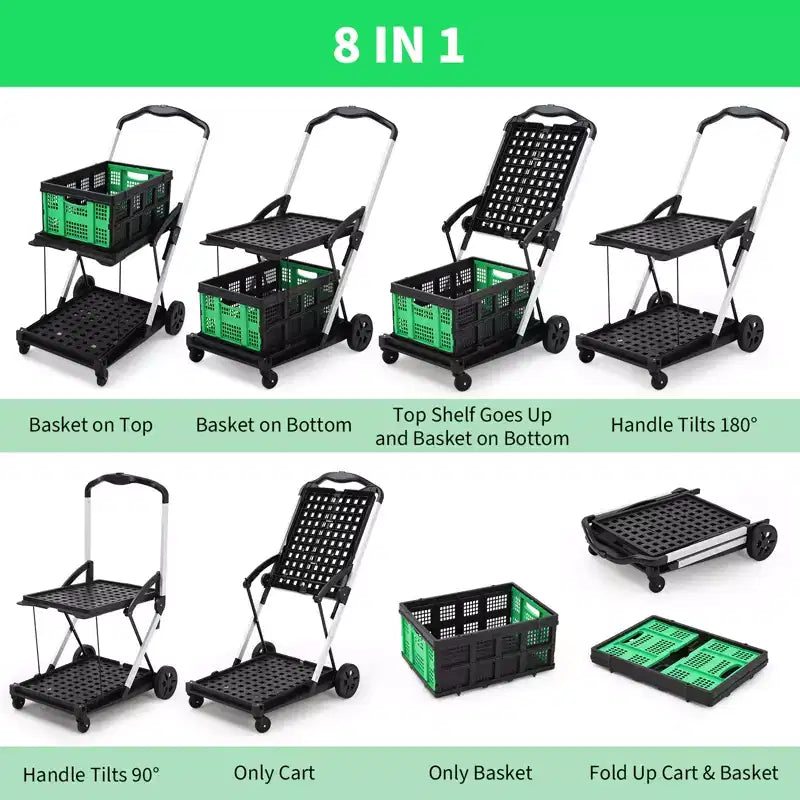 Carrello, carrello della spesa pieghevole, scatola di immagazzinaggio staccabile, carrello di stoccaggio mobile multiuso, adatto per casa, cucina, supermercato