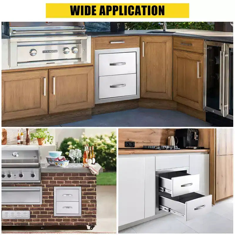 Cassetti per cucina da esterno, 17,8L x 20,2A x 12,2P pollici, Doppio cassetto BBQ a filo, Isola BBQ in acciaio inossidabile con maniglia, per cucine da esterno e patio
