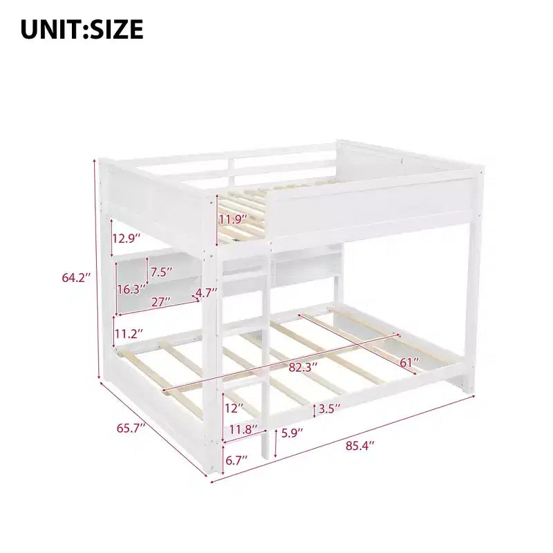 Bellemave Letto a castello Queen su Queen con armadietti e porte USB, Bianco