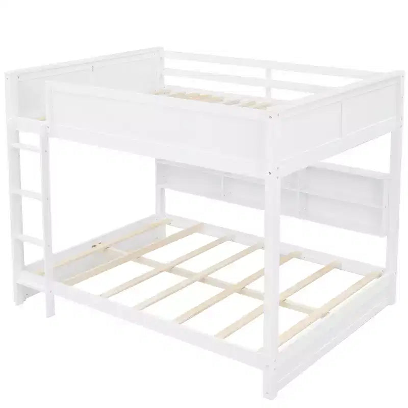 Bellemave Letto a castello Queen su Queen con armadietti e porte USB, Bianco
